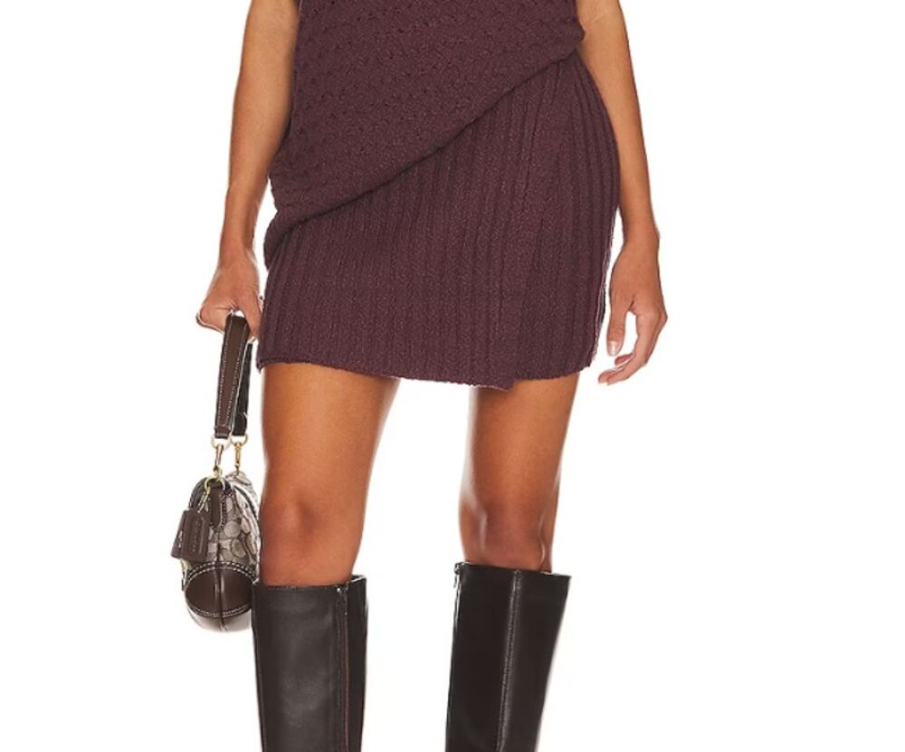 Free People Rosemary Ribbed Knit Sweater Skirt in Plum Size XS NWOT Revolve